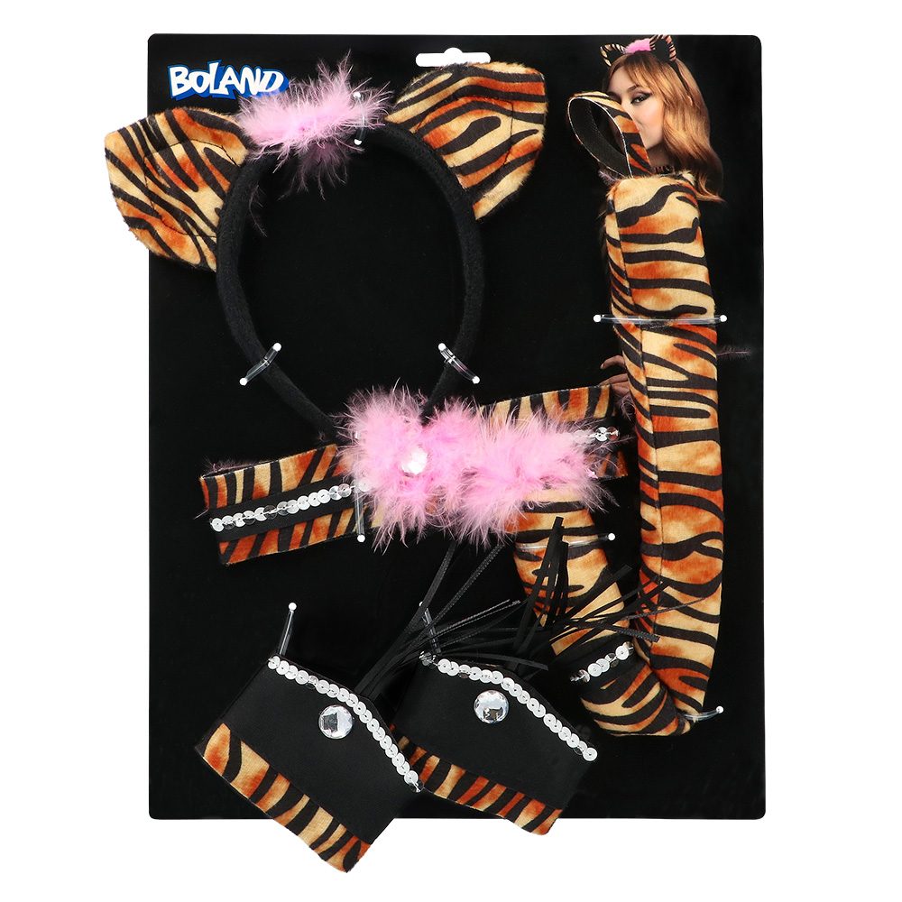 Dieren Accessoire Set Dames β Tijger/Luipaard (Diadeem, Staart, Choker & Armbanden) - Afbeelding 11