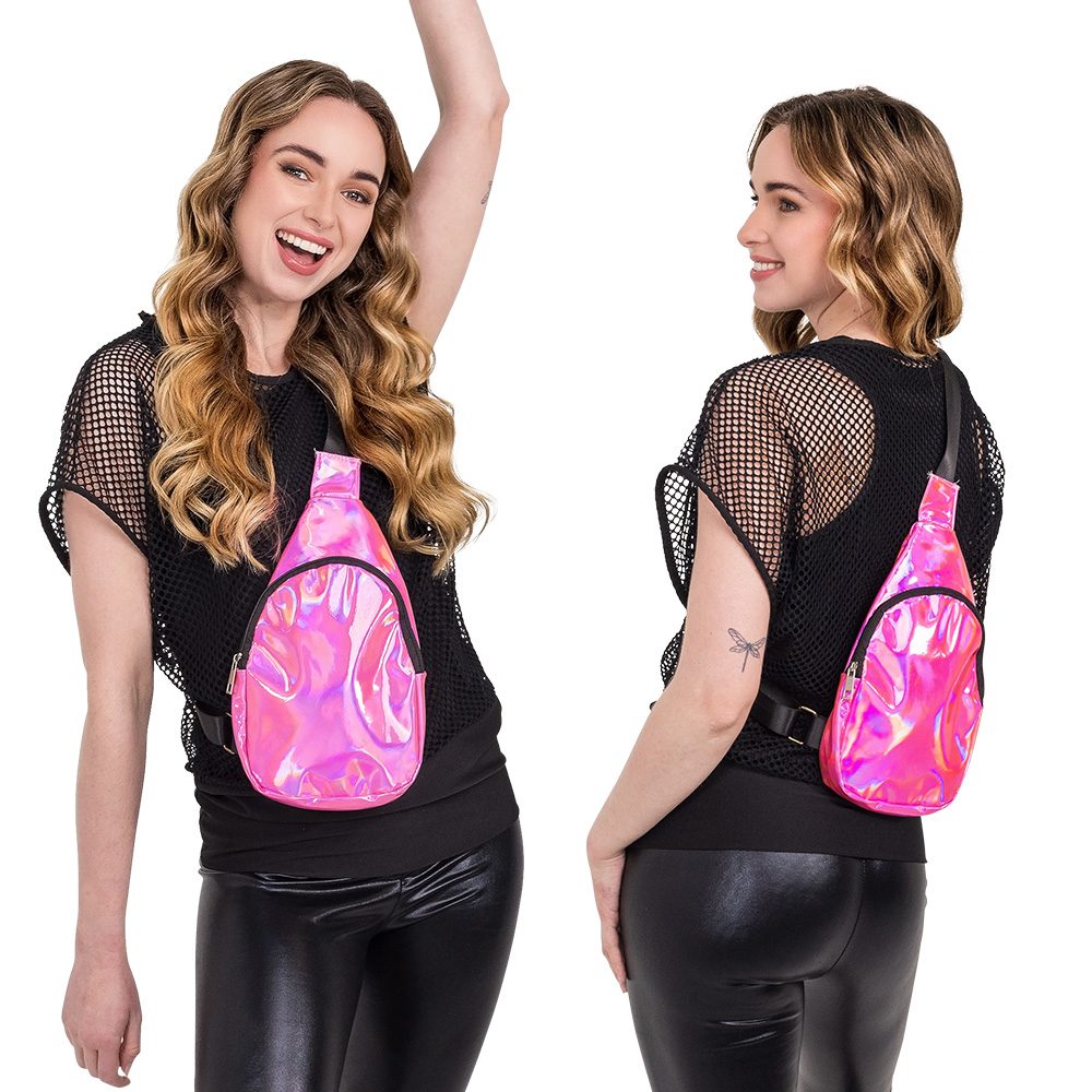 Holografische crossbody tas roze – festival tas (30 cm) - Afbeelding 5
