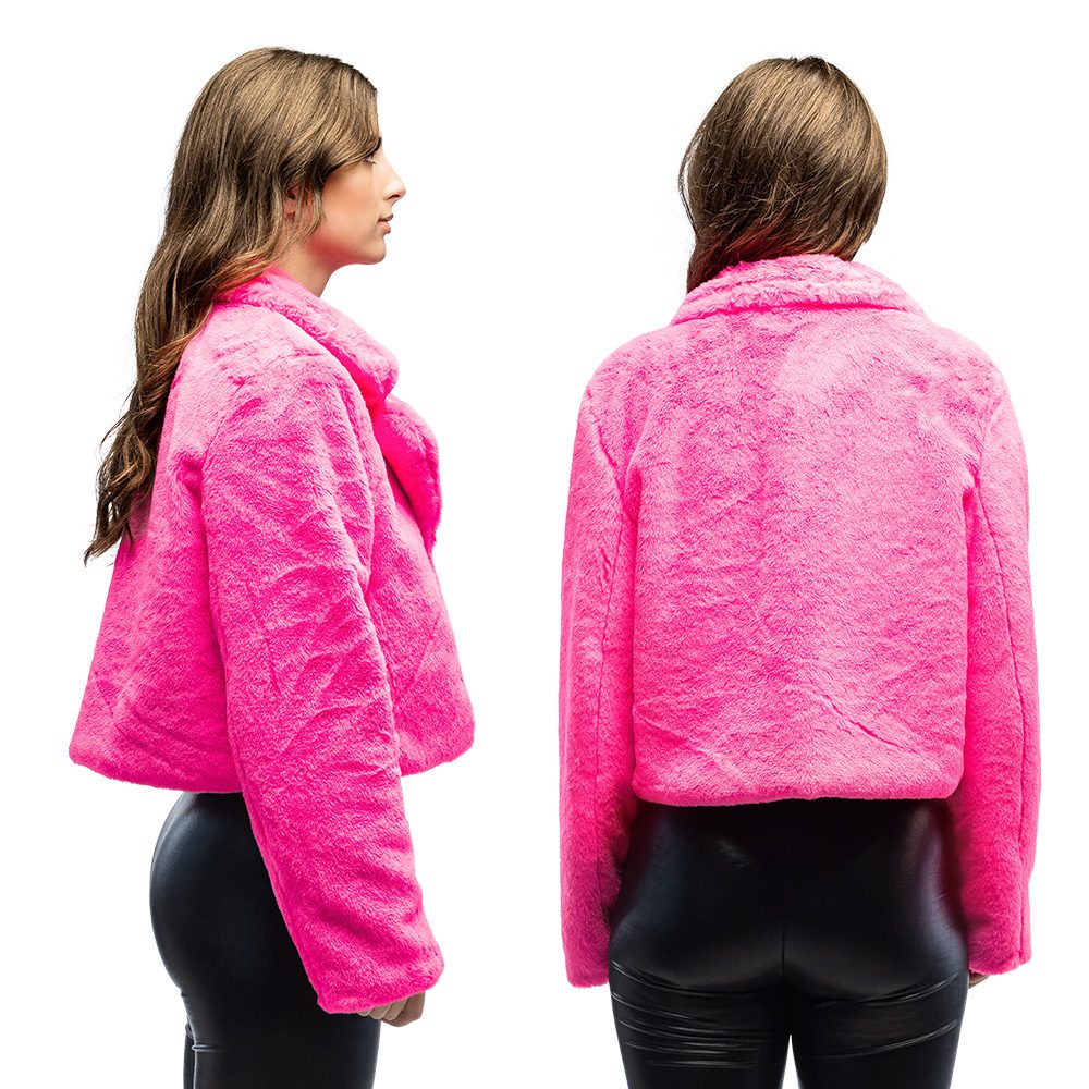 Neonroze fluffy jas UV β rave festival jasje (M/L) - Afbeelding 2