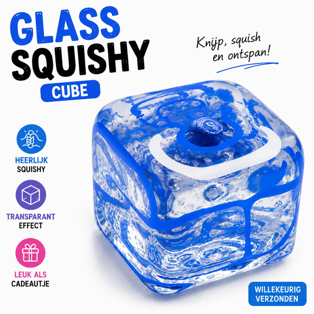 Sugar Squishy Glass Print Cube – Transparante Squishy – Willekeurige Kleur - Afbeelding 5