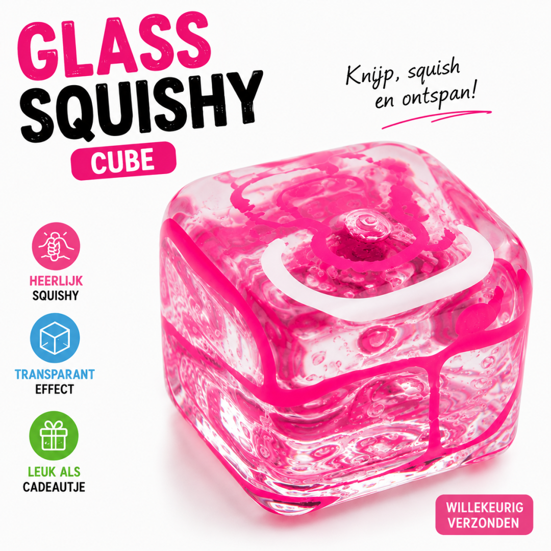 Sugar Squishy Glass Print Cube – Transparante Squishy – Willekeurige Kleur - Afbeelding 4